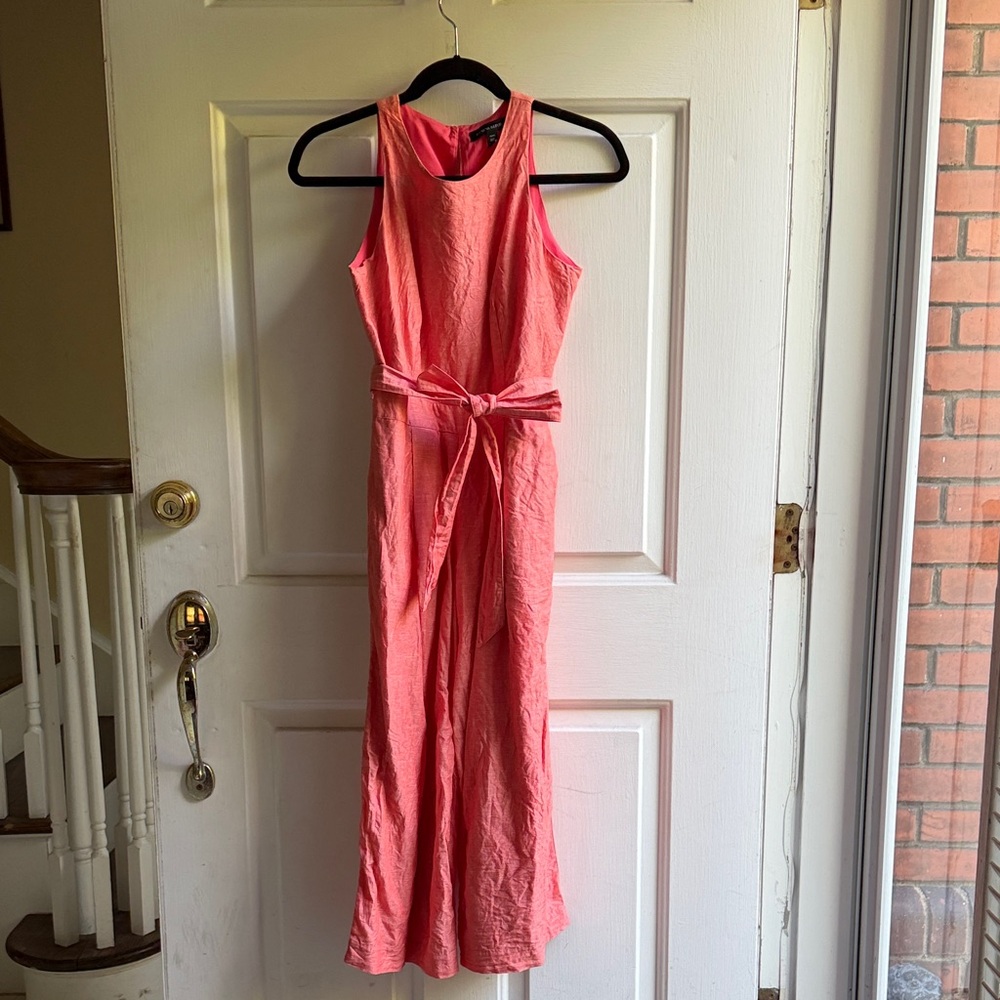 Banana Republic Coral Sleeveless Tie-Waist Maxi Jumpsuit